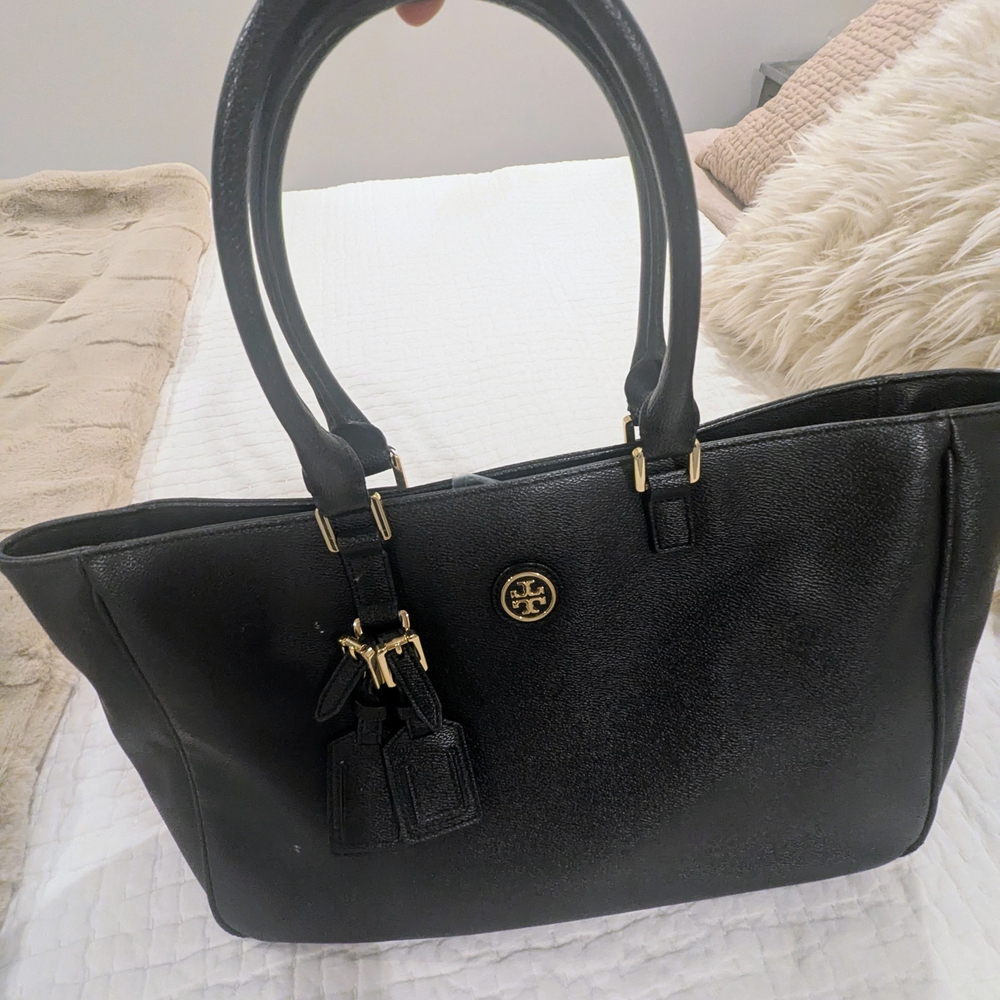 Tory Burch Black Pebble  Leather Tote Bag